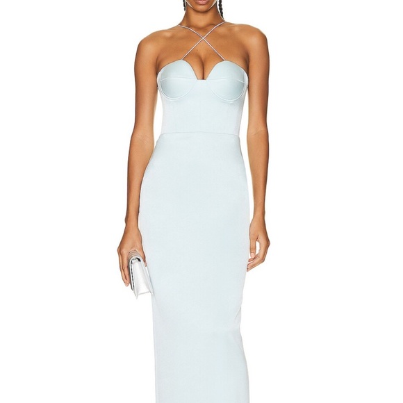 Alex Perry Blue Ruched Sheath Dress Halter Neck Prom